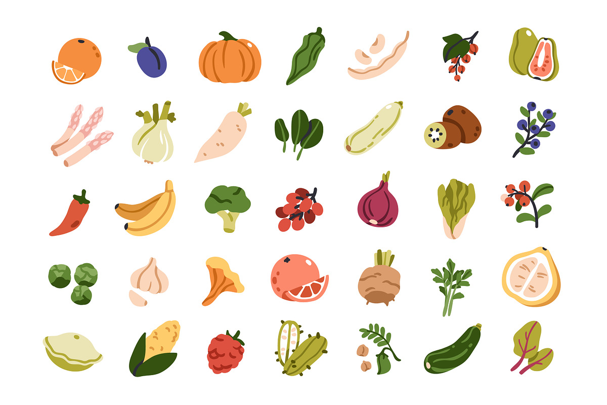 Fruits & vegetables. Food icons set, a Food Illustration by Good Studio (Photo 4 of 4)