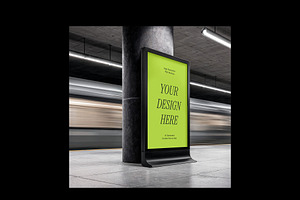 Vertical Billboard Mockup on Subway