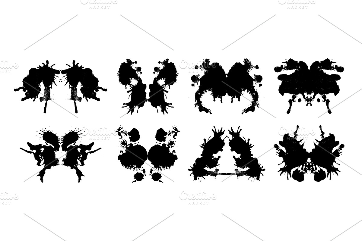 Rorschach test inkblots set isolated, an Illustration by art PVP - market