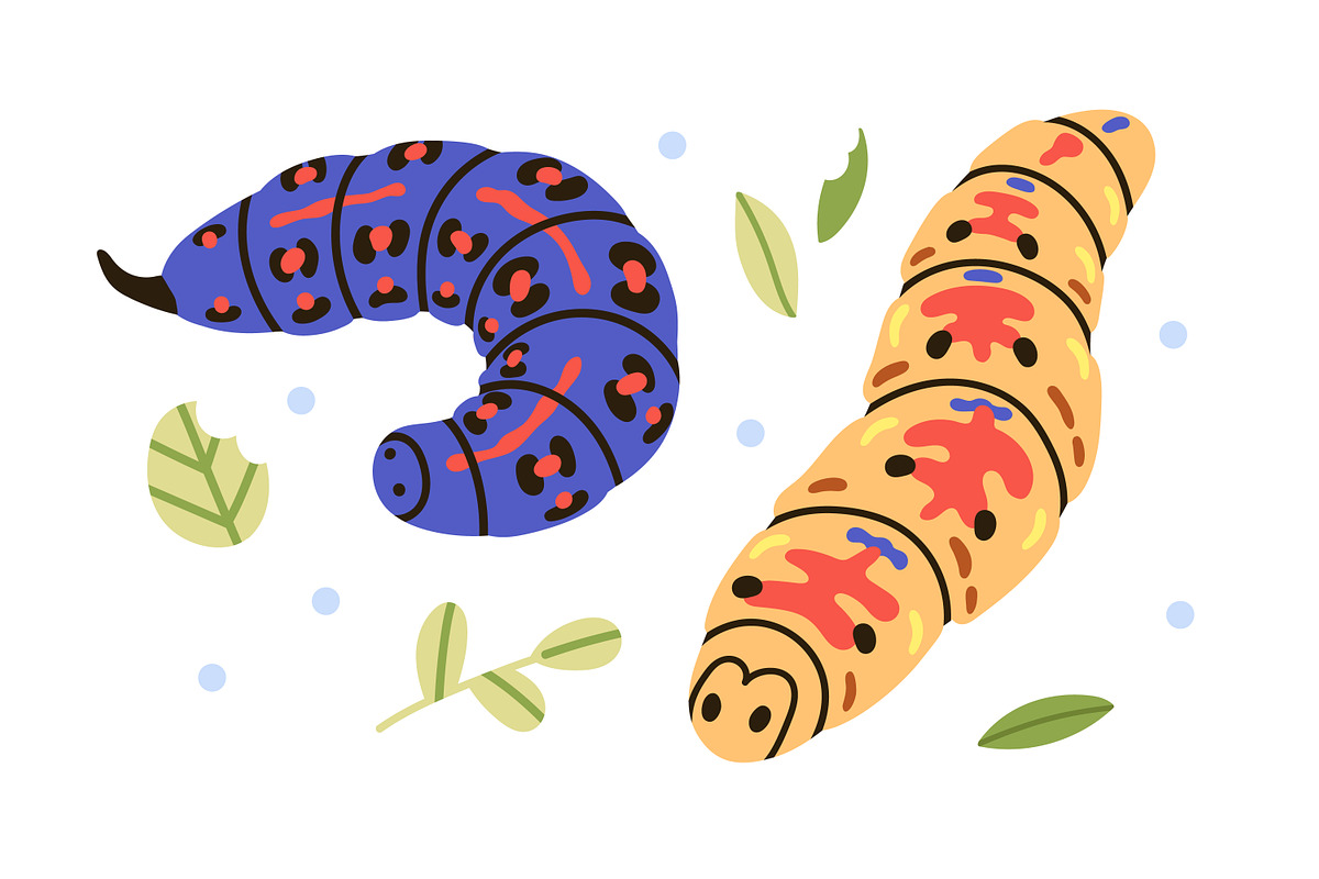 Cute caterpillars, funny larvas set, an Animal Illustration by Good Studio (Photo 2 of 8)