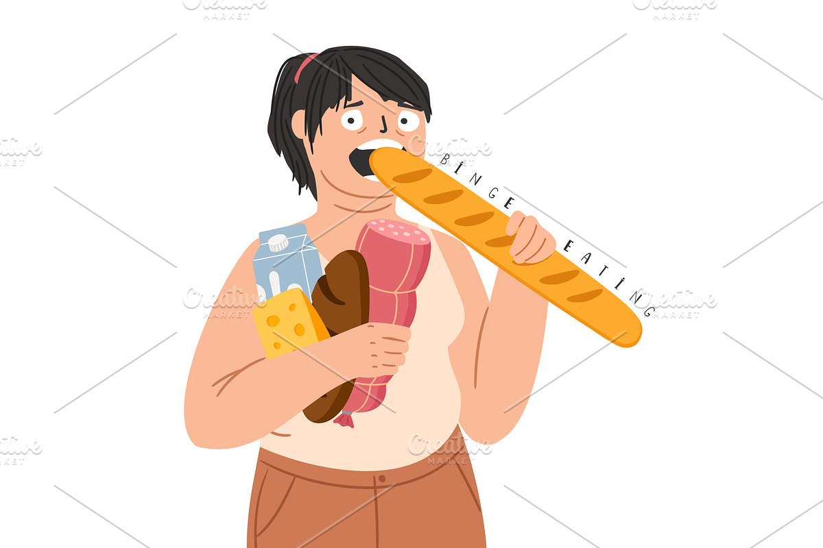 Overweight woman in an attack of, a Food Illustration by Stock-Smart-Start