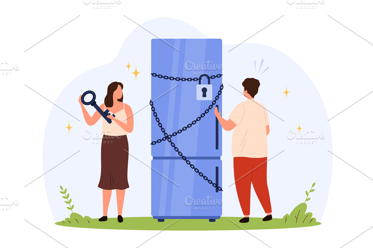 Food addiction concept with locked, a Person Illustration by Flashvector