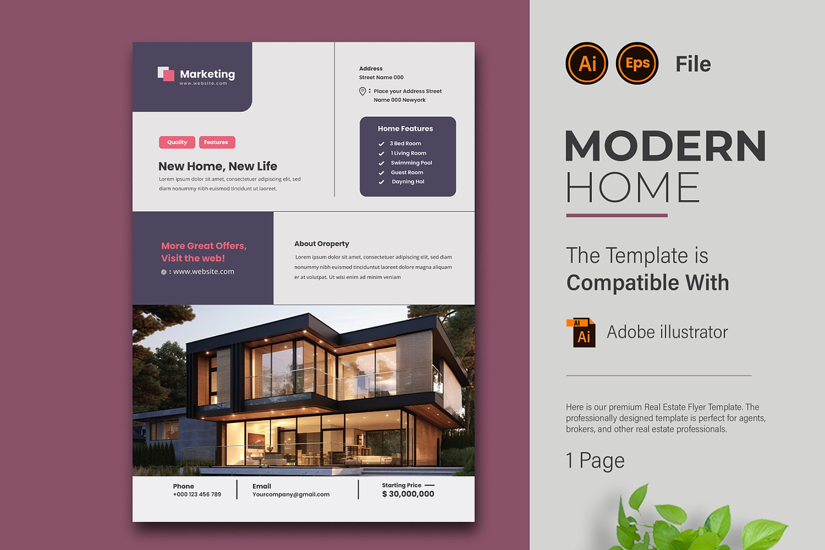 One-page A4 size Real Estate Flyer, a Flyer Template by creative-mint (Photo 1 of 4)
