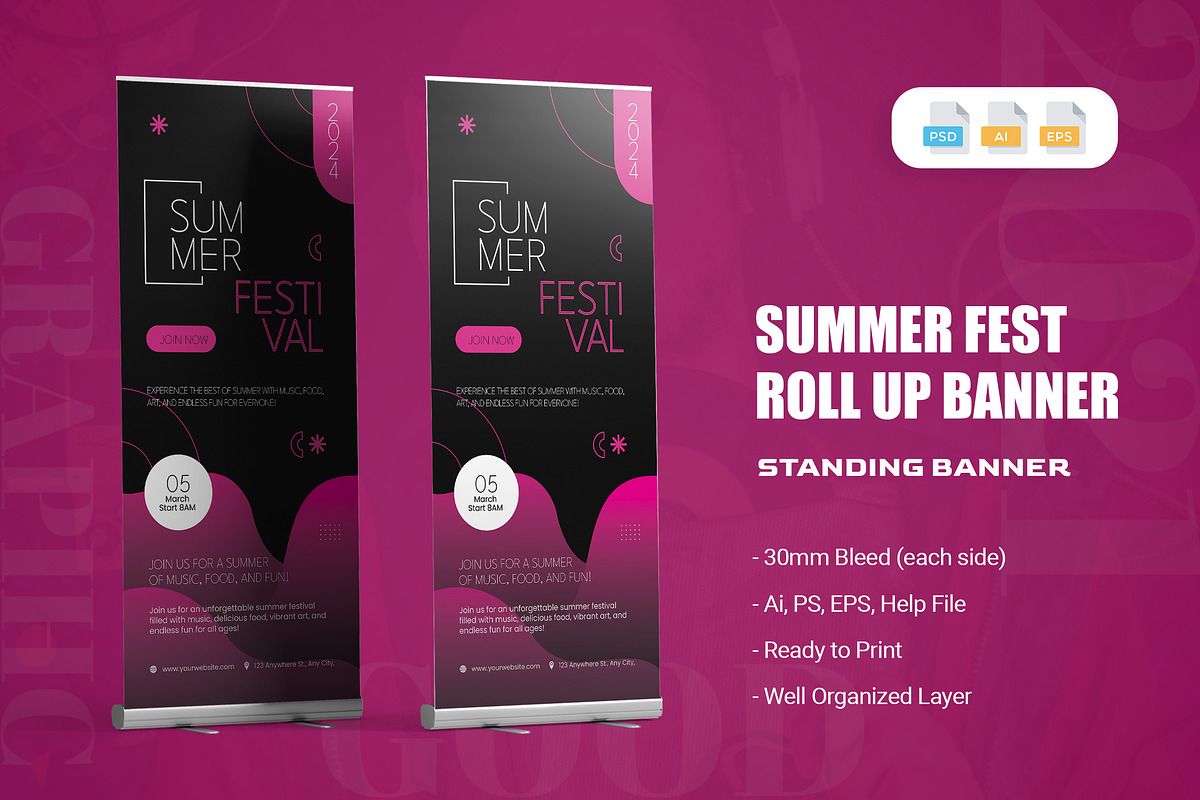 Summer Fest - Roll Up Banner, a Print Template by AQR Studio