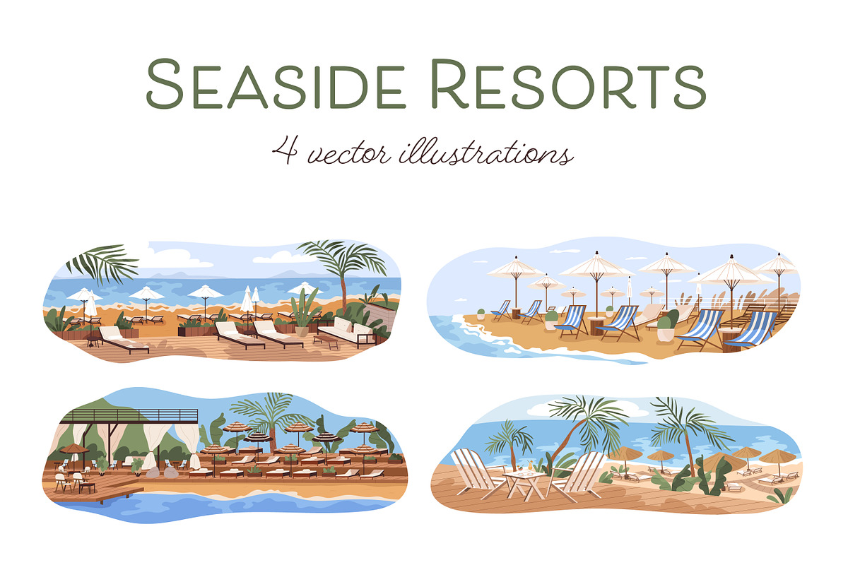 Luxury ocean & sea beach resorts set, an Illustration by Good Studio (Photo 1 of 5)