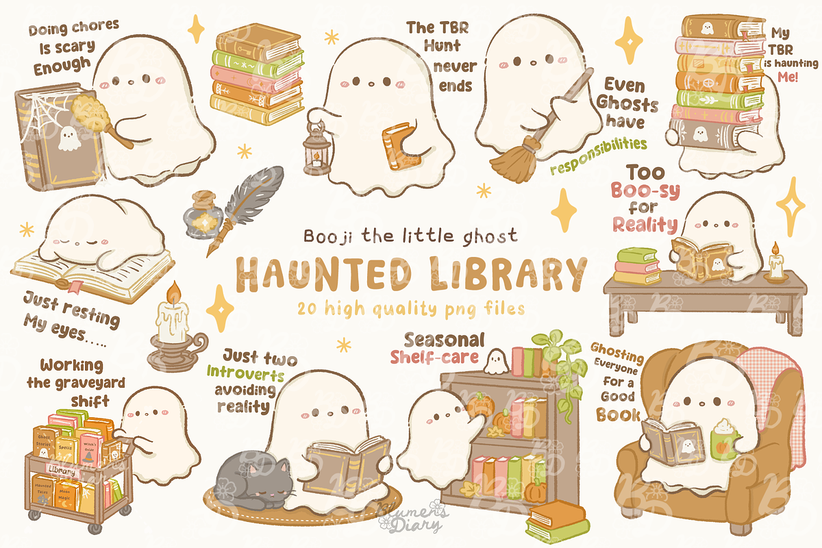 Booji Haunted Library Ghost Clipart, a Seasonal Illustration by Blumensdiary (Photo 1 of 6)