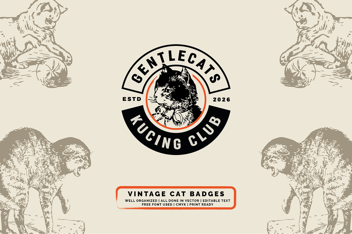 Vintage Cat Badges, a Branding & Logo Template by ehaezer (Photo 1 of 5)