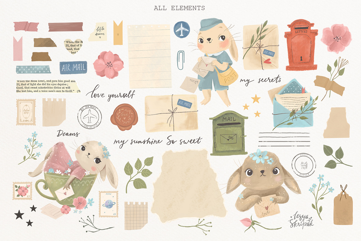 Postage elements. Collage elements., an Animal Illustration by Lesya Skripak (Photo 5 of 6)