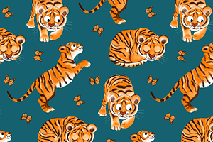 Tigers Seamless Pattern