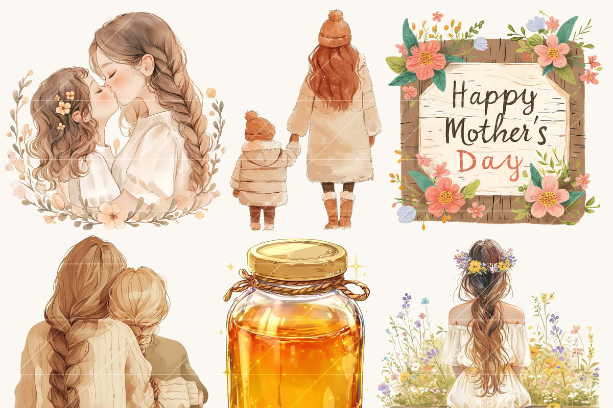 Boho Mothers Day Clipart Bundle, a Person Illustration by BusyDaydesign (Photo 4 of 8)