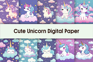 Cute Unicorn Digital Paper