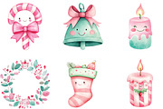 Kawaii Pink Mint Christmas Clipart, an Illustration by CraftArtStudio (Thumbnail 2 of 6)