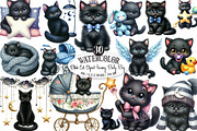 Black Cat Clipart Nursery Baby PNG, an Illustration by Designking (Thumbnail 1 of 4)