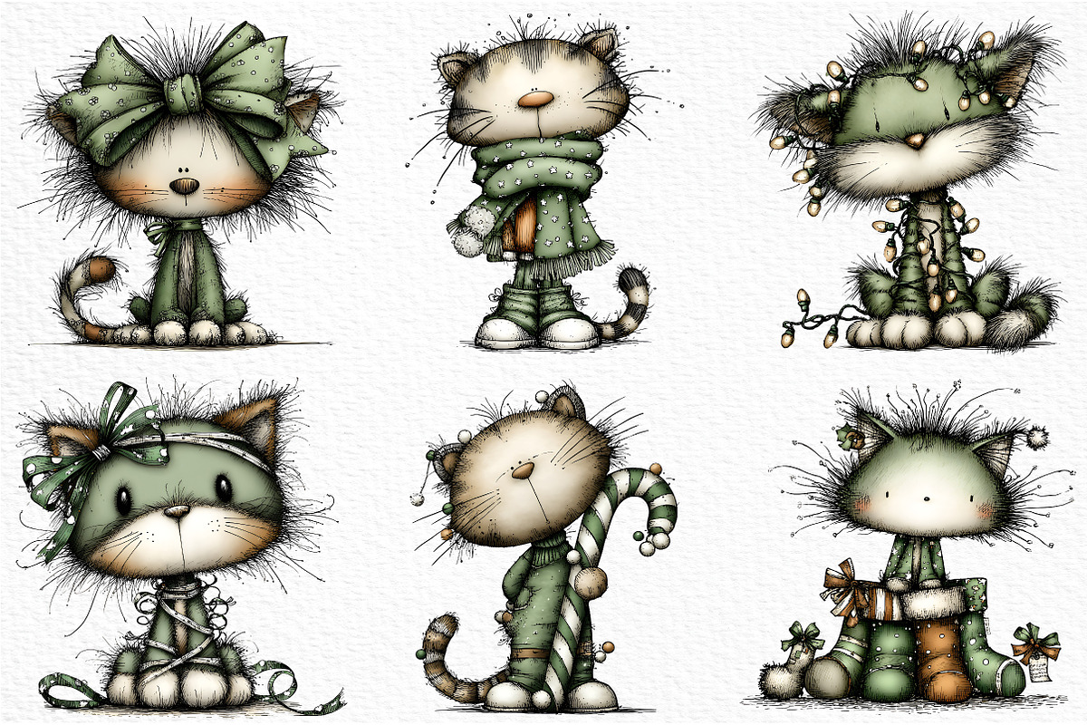 Quirky Funny Christmas Cat Clipart, an Illustration by Craft Nest (Photo 5 of 6)