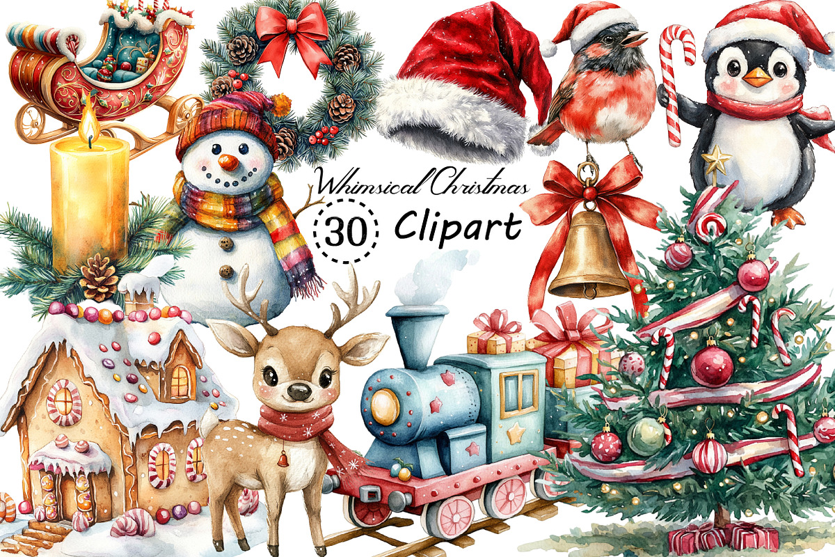 Watercolor Whimsical Christmas PNG, an Illustration by Creative Art (Photo 1 of 10)