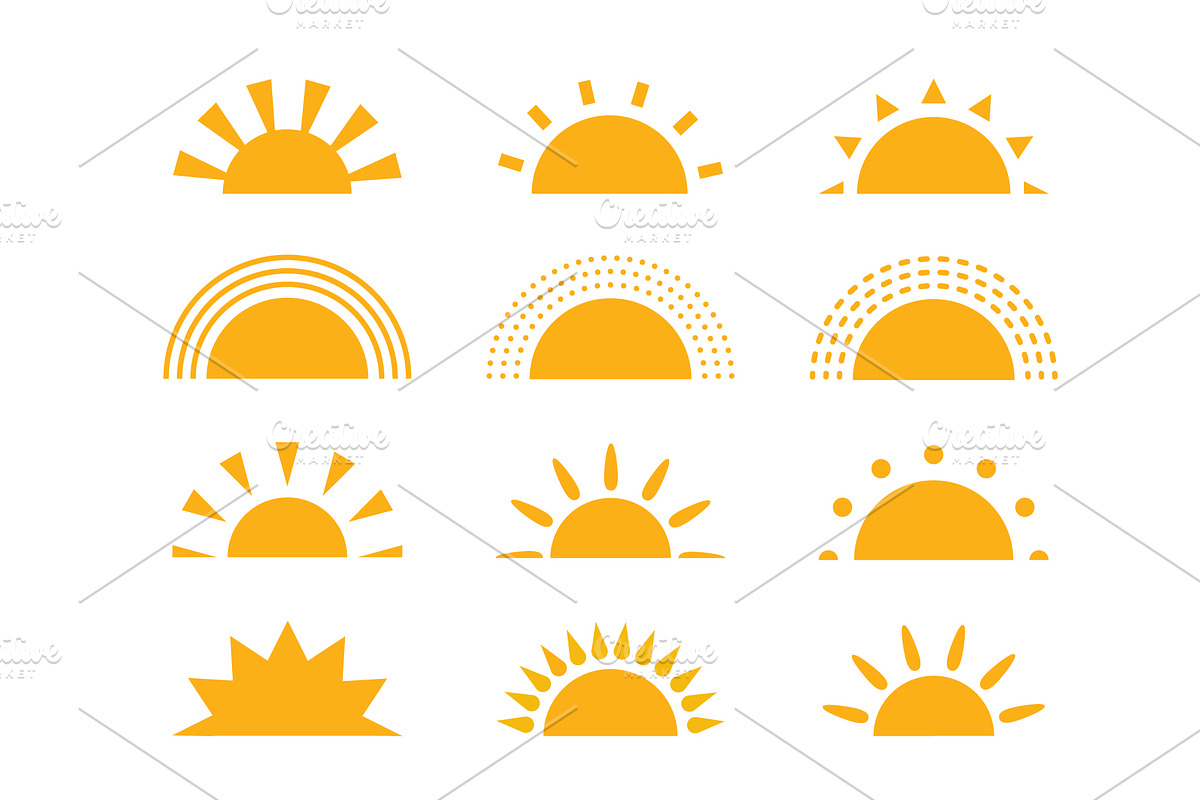 Yellow half sun with rays icons, an Icon by Elena Pimukova
