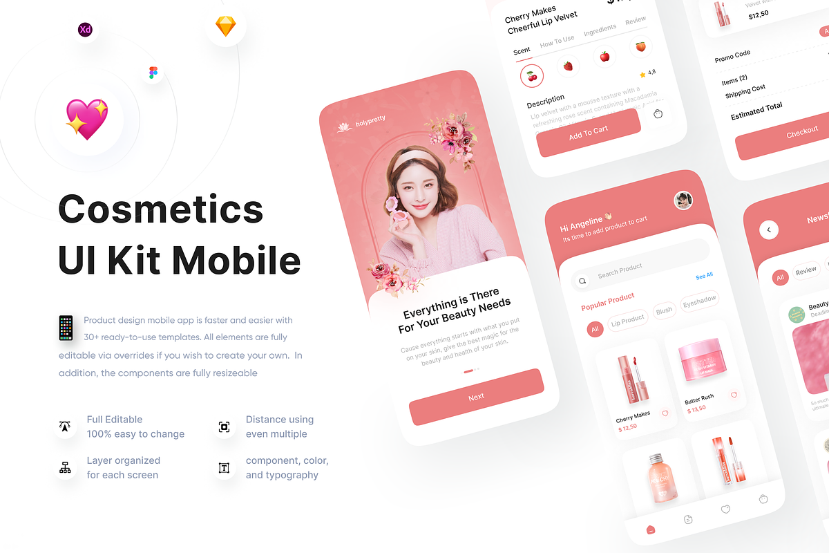 Holypretty - Cosmetics App UI Kit, an UI Kit Template by Korsa Agency (Photo 1 of 6)