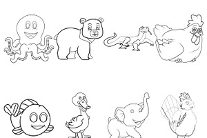 Cartoon Animal Outlines Set 1