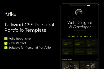 Arik Personal Portfolio Tailwind CSS, a HTML Template by Hammad Arif