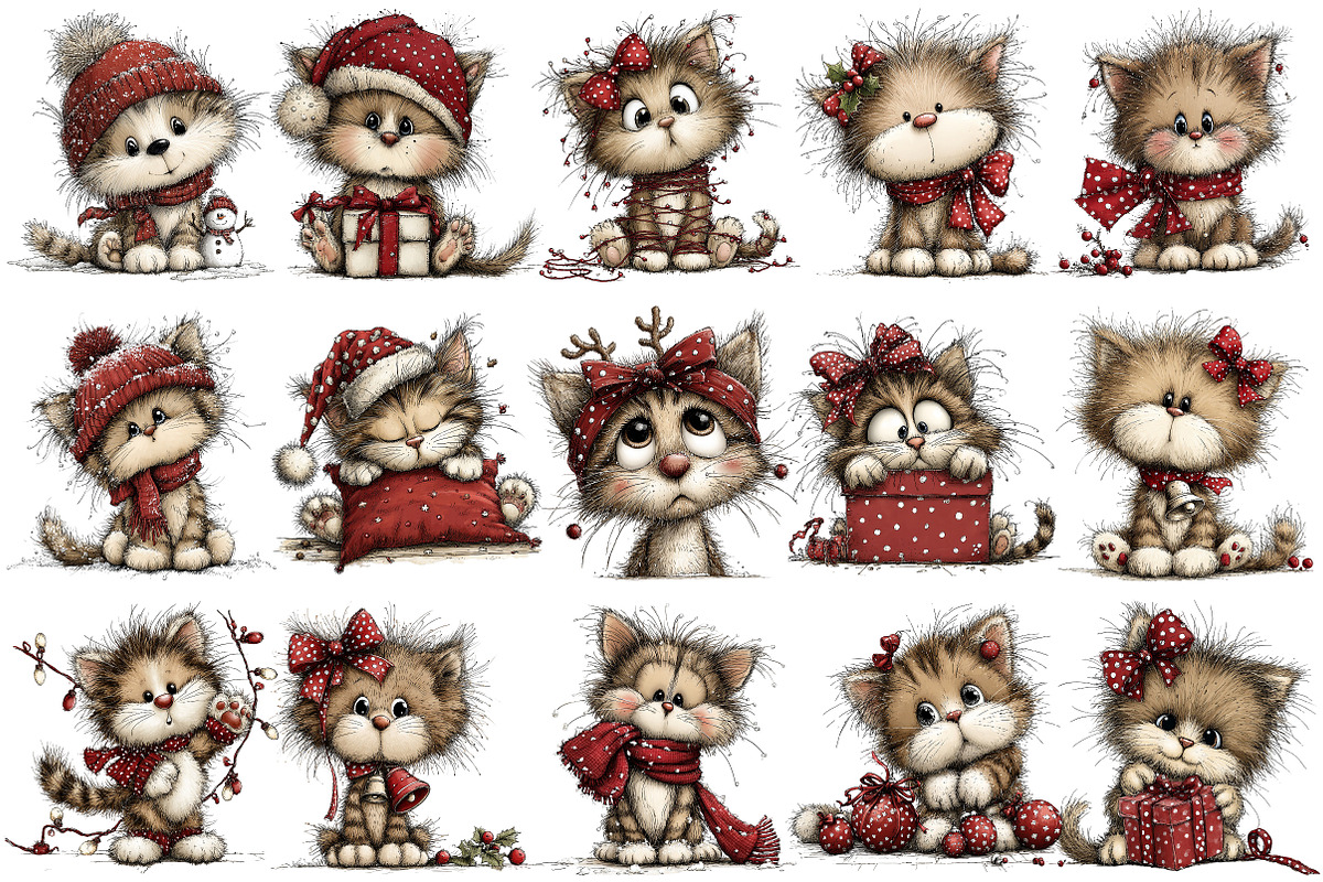 Cute Christmas Cat Clipart Bundle, an Illustration by Pixels.Craft (Photo 5 of 6)