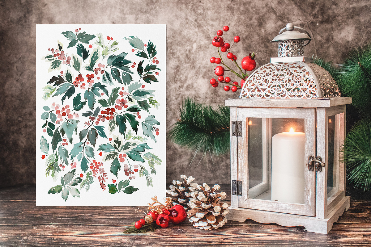 Christmas Watercolour Set | 90 PNG, a Card Template by Karma (Photo 5 of 12)