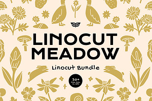 Linocut Meadow Clipart Bundle