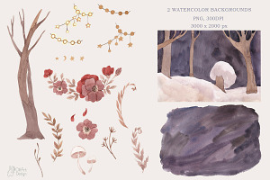 ENCHANTED FOREST. Watercolor Clipart