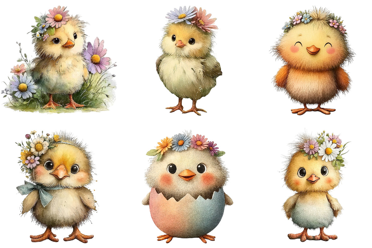 Whimsical Spring Chick Clipart, an Illustration by DreamArtGraphic (Photo 2 of 4)