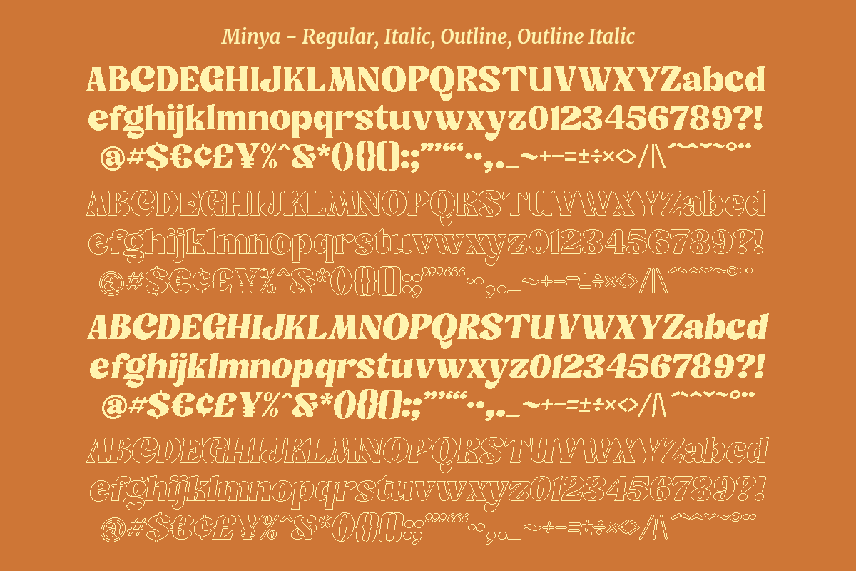 Minya - Retro Font (Outline Version), a Serif Font by Dharmas Foundry (Photo 13 of 15)