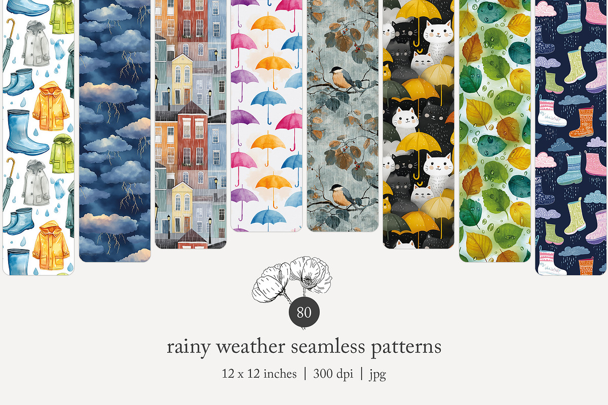 80 rainy weather seamless pattern, a Pattern Graphic by Poppy Lane Studio (Photo 1 of 11)