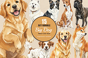 15 Bundle Watercolor Big Dog Fluffy, an Animal Illustration by Morspective (Thumbnail 1 of 8)