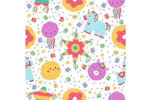 Colorful pinatas with candies and, an Object Illustration by Vectorbuum