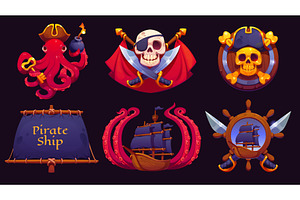 Cartoon pirate heraldry icons, an Object Illustration by Vector Tradition