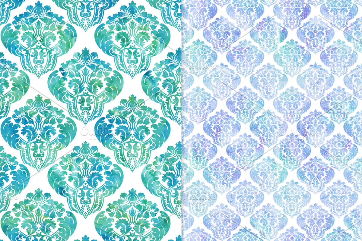 Cool Watercolor Damask Backgrounds, a Pattern Graphic by Paper Element