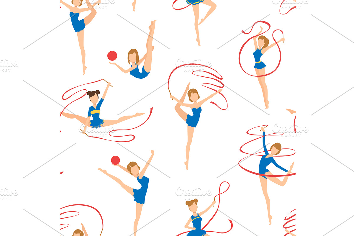 Female Gymnasts Doing Rhythmic, a Sport Illustration by TopVectors