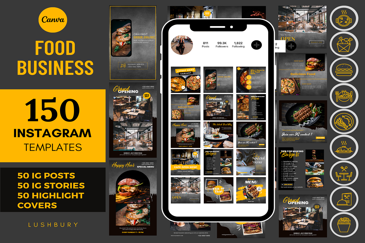 Food Restaurant Instagram Template, a Social Media Template by LushBury (Photo 1 of 8)