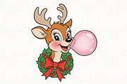 Christmas Reindeer Blowing Bubble, an Illustration by CraftArtStudio (Thumbnail 1 of 4)