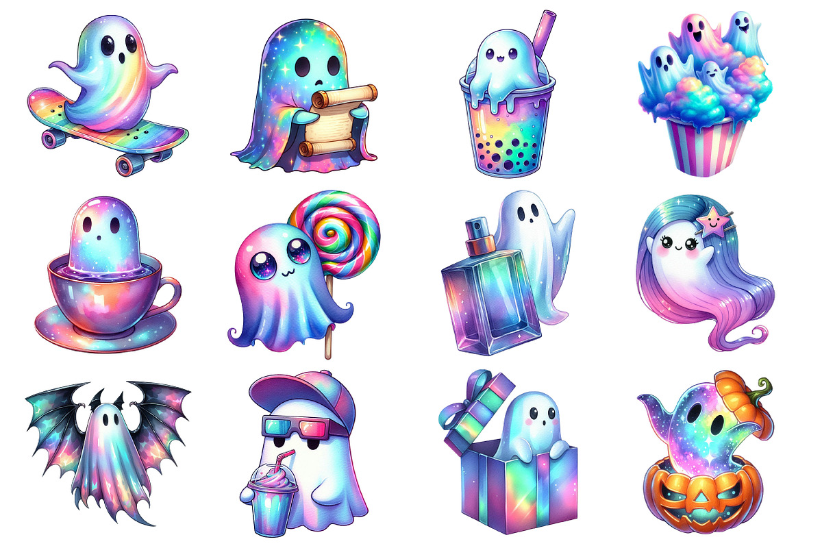 Cute Halloween Ghost Holographic, an Illustration by Daily.Designs (Photo 3 of 6)