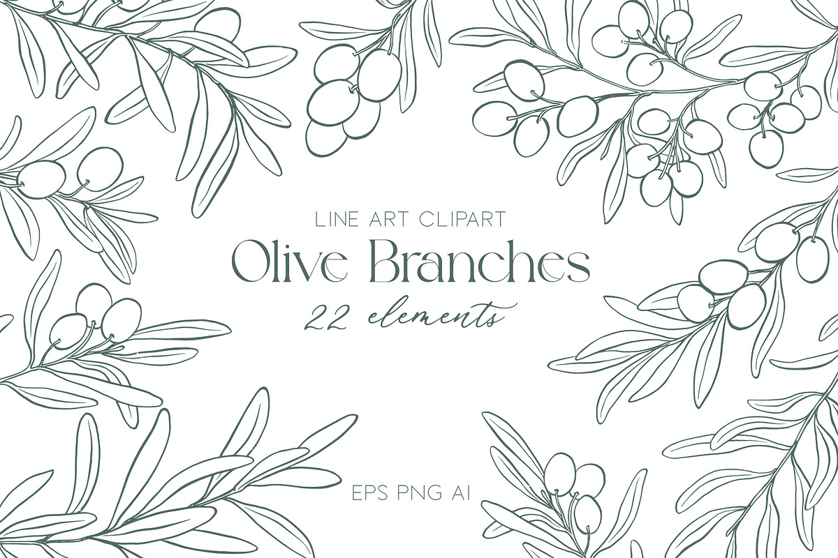 Line Art Olive Branches Clipart, an Object Graphic by ElenKoss (Photo 1 of 10)