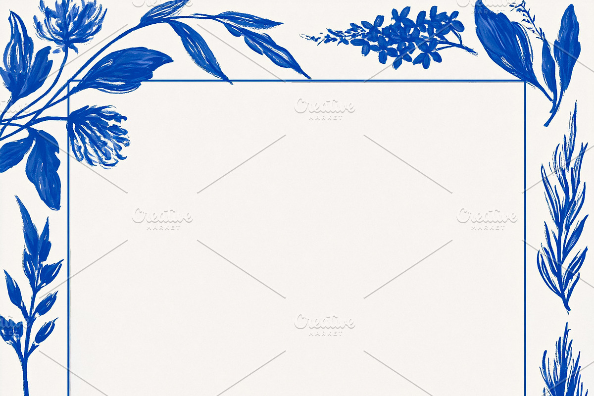 Blue floral botanical frame creating a natural border for text and designs, wat, an Illustration by Studio ANNA