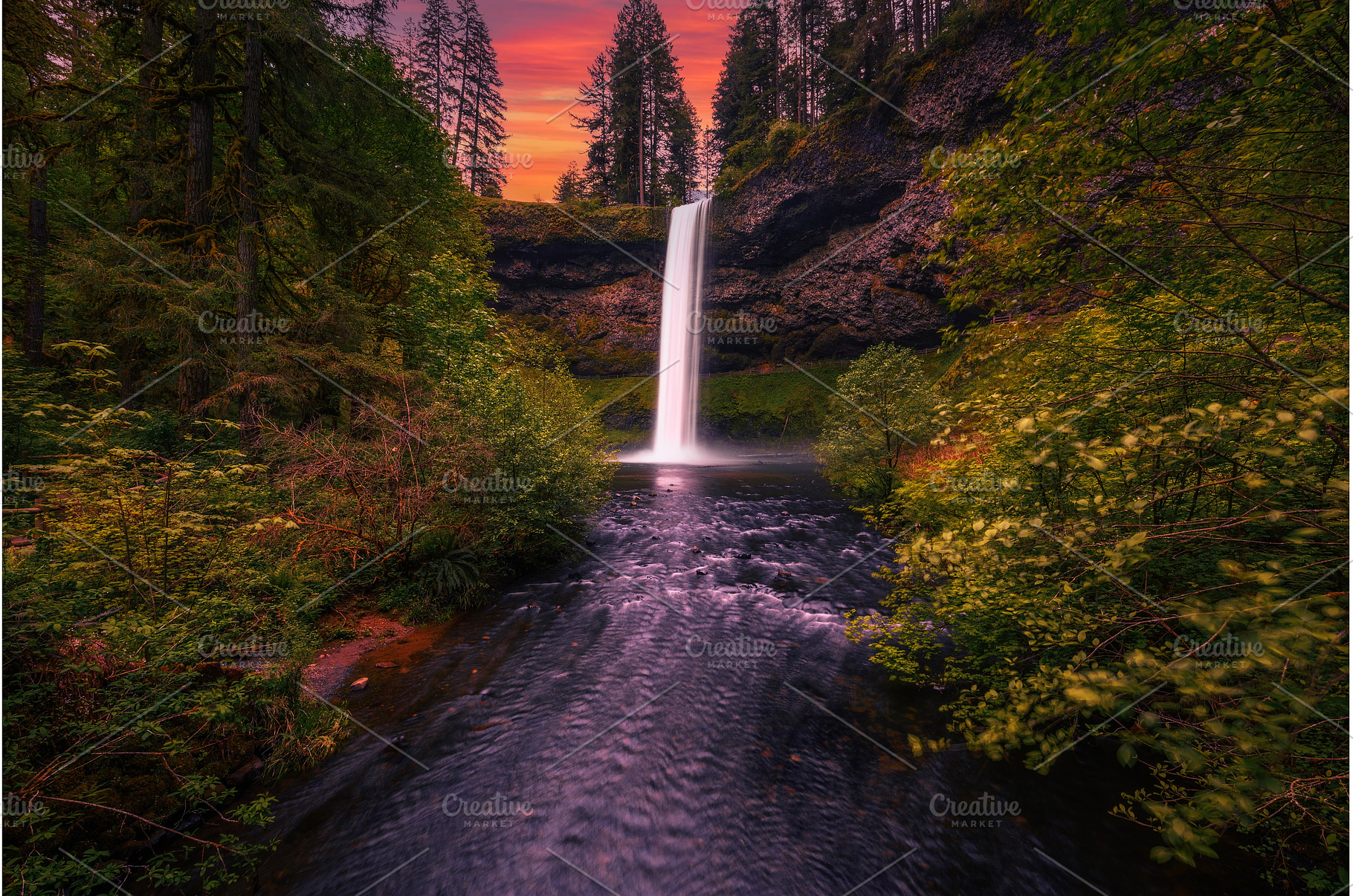 Sunset over South Falls in Silver, a Nature Photo by Nick Fox