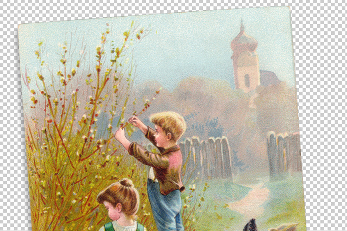 easter greeting, children and chicks, a Seasonal Illustration by Betty Nane