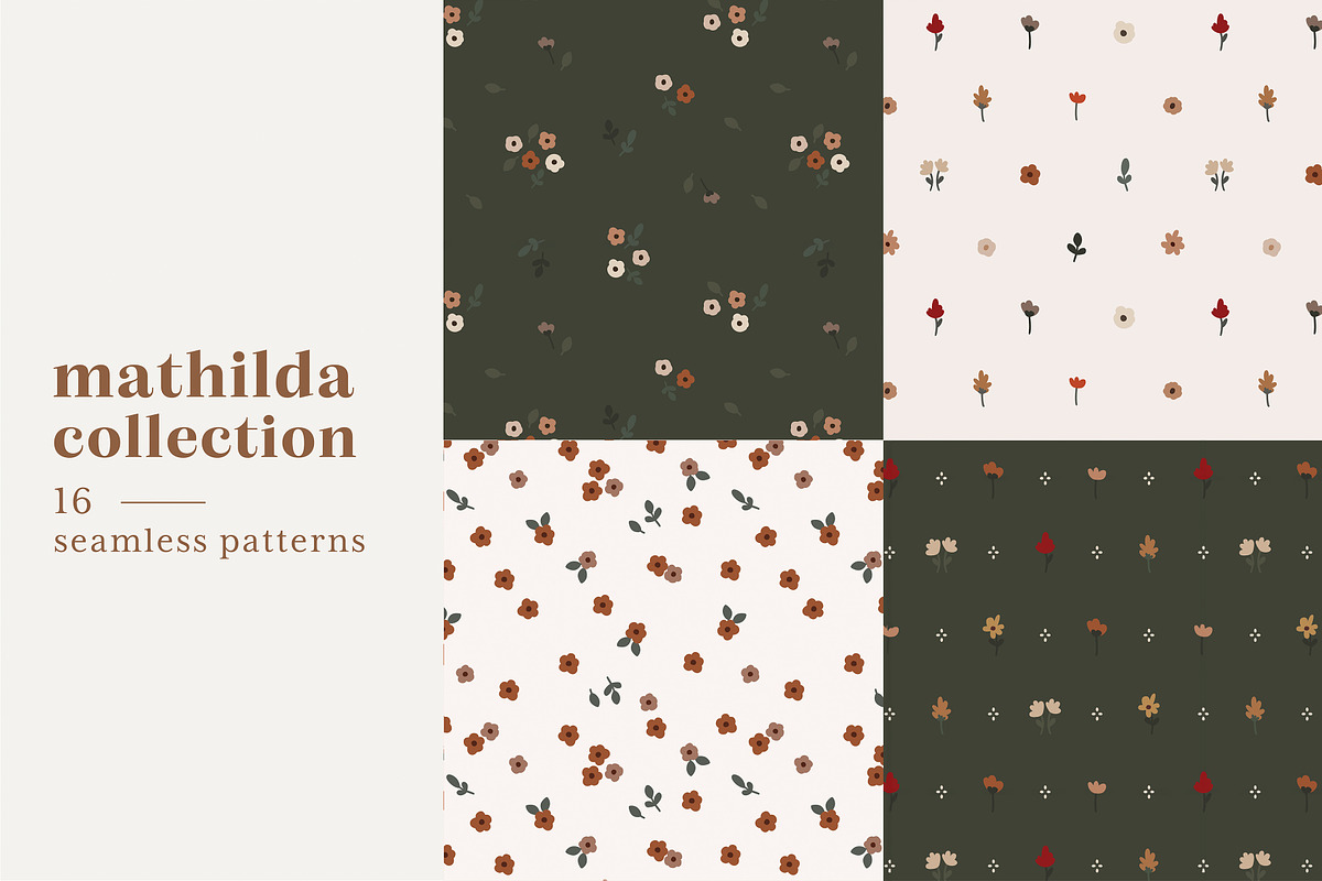 Mathilda Seamless Floral Patterns, a Pattern Graphic by Emilie Cliche (Photo 1 of 9)