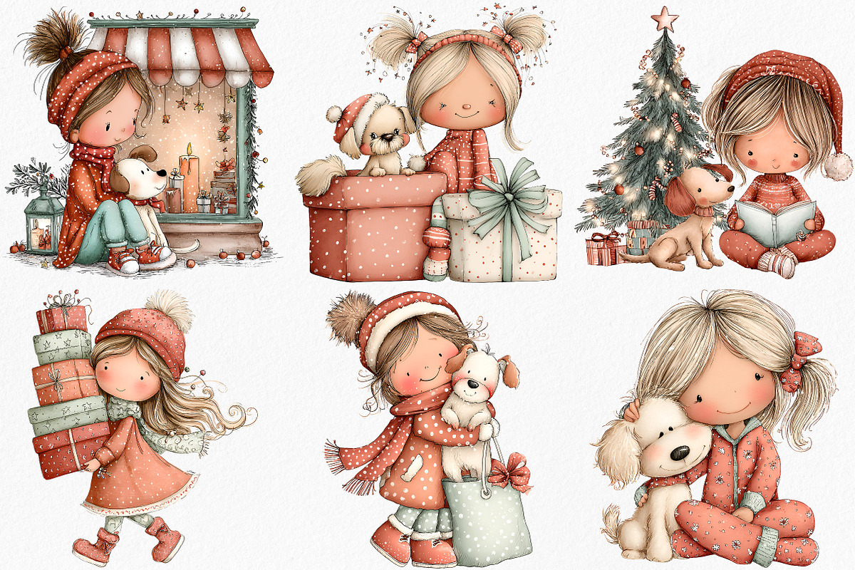 Whimsical Girl and Dog Clipart, an Illustration by Canvas Craft (Photo 4 of 7)