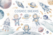 Watercolor Space Pastel Clipart Set, an Illustration by Alisles (Thumbnail 1 of 12)