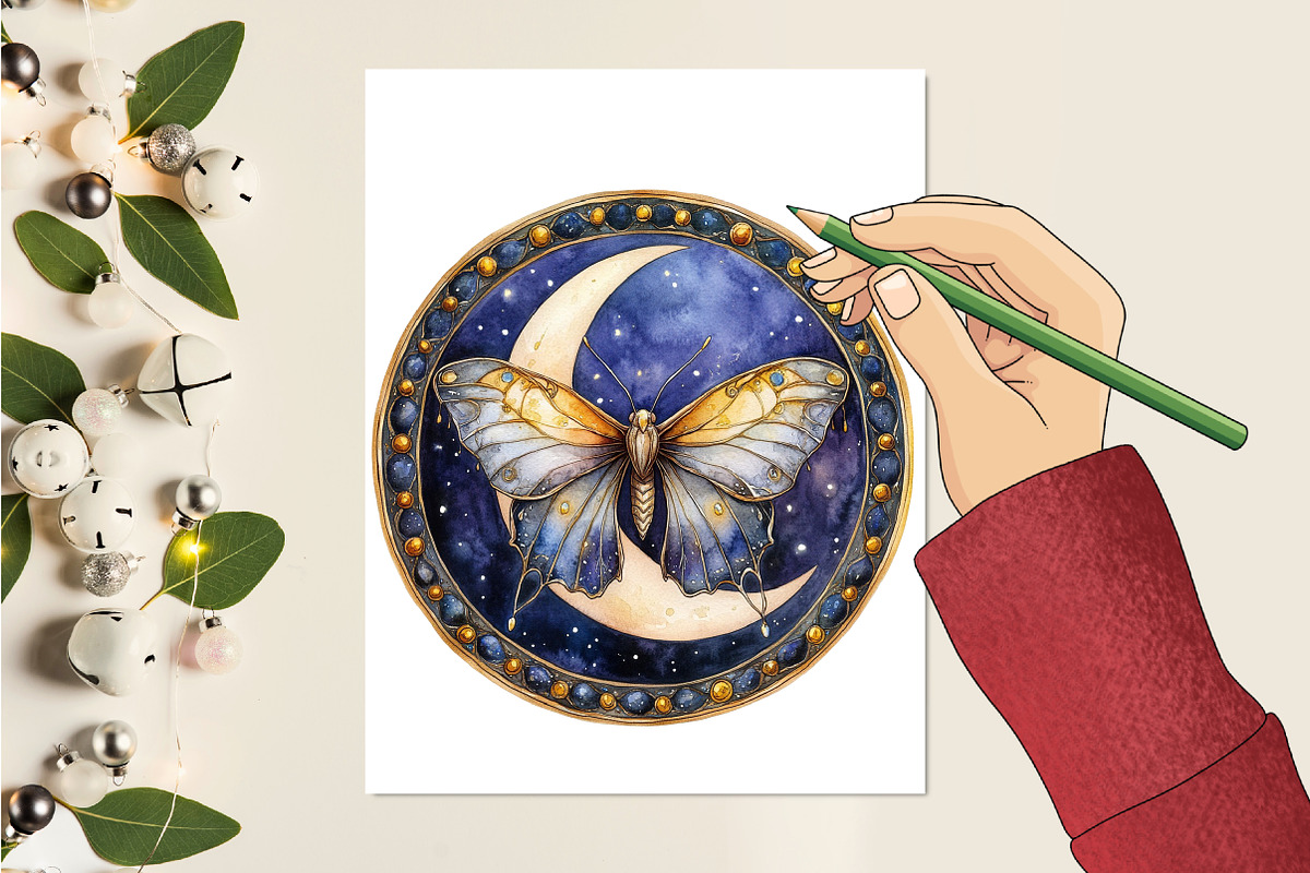 Lunar Moth Stained Glass Clipart, an Illustration by RobertsArt (Photo 2 of 7)