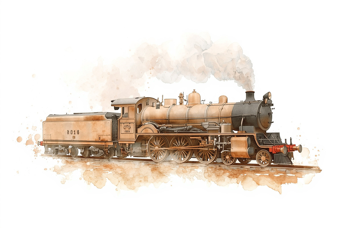 Vintage Steam Train Watercolor Clipa, an Illustration by hafijul (Photo 2 of 12)