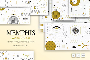 Memphis backgrounds. White and gold., a Decorative Illustration by KENO Mascots