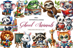 Cute Funny School Animals clipart, an Illustration by CreationArt