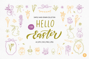 Easter Spring Clipart Hand Drawn Set